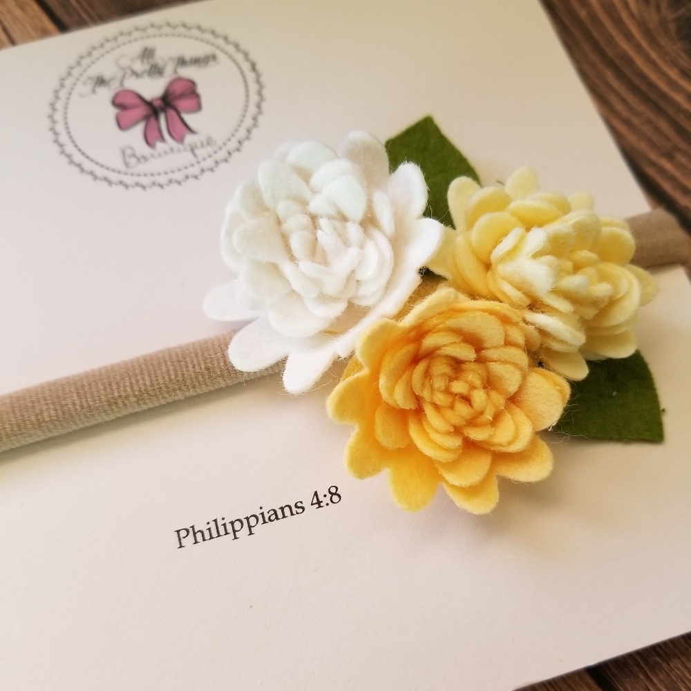 Yellow Felt Flower Nylon Headband